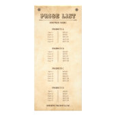 Western bruin uw logo land prijslijst reclamekaart (Achterkant)