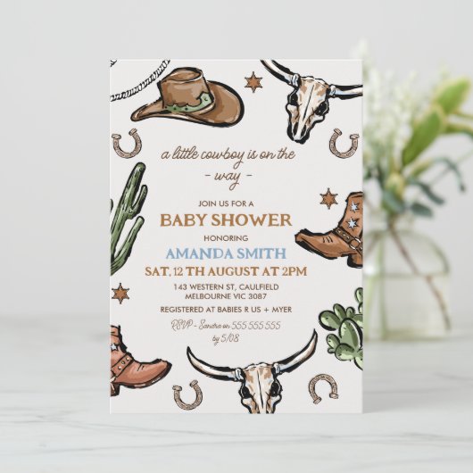 Western bruin Western cowboy Baby shower Kaart (Staand voorkant)