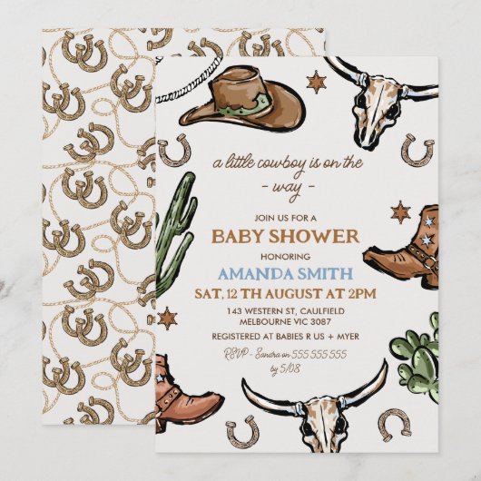 Western bruin Western cowboy Baby shower Kaart (Voorkant / Achterkant)