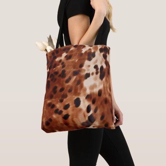 Western Bruin Wit Zwart Dier Koeienhuid Tote Bag (Dichtbij)