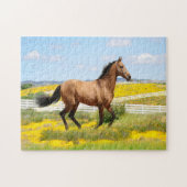 Western Buckskin-paard dat door een veld loopt Legpuzzel (Horizontaal)