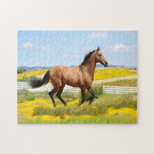 Western Buckskin-paard dat door een veld loopt Legpuzzel (Horizontaal)