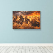 Western Buffalo Hunt Sunset Landscape Canvas Afdruk (Insitu (Houten vloer))