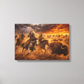 Western Buffalo Hunt Sunset Landscape Canvas Afdruk (Voorkant)