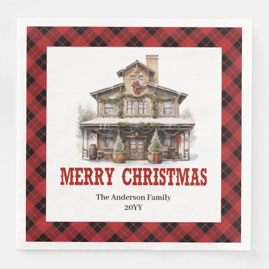 Western Buffalo Plaid Christmas Paper Napkins Servet (Voorkant)