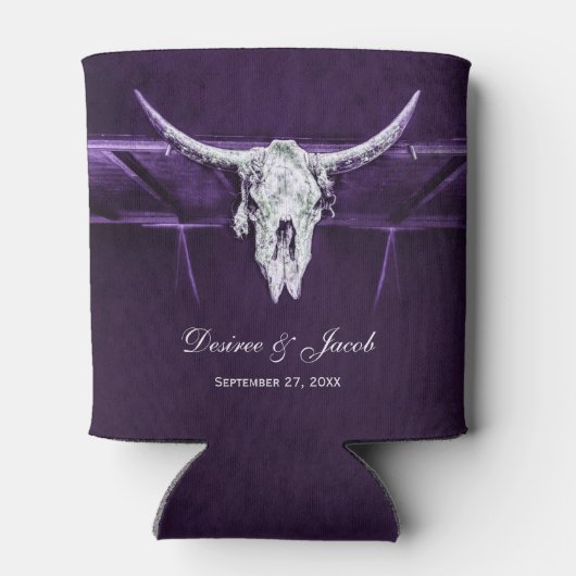 Western Bull Koe schedel donker Paarse wit rustiek Blikjeskoeler (Achterkant)