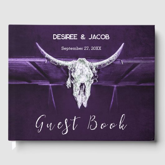 Western Bull Koe schedel donker Paarse wit rustiek Gastenboek (Voorkant)
