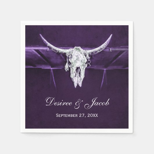 Western Bull Koe schedel donker Paarse wit rustiek Servet (Voorkant)