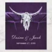 Western Bull Koe schedel donker Paarse wit rustiek Wijn Etiket (Enkel label)