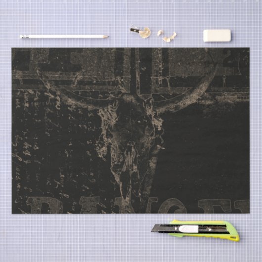 Western Bull Skull Black Onderdruk Tissuepapier (Craft)