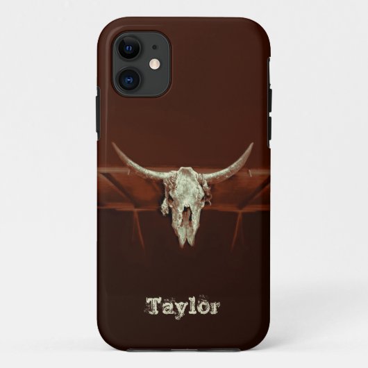 Western Bull Skull Brown Rustic Land Case-Mate iPhone Case (Achterkant)
