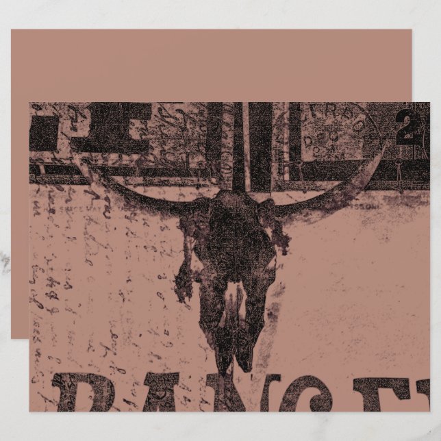  Western Bull Skull Bruin Oud Land (Voorkant / Achterkant)