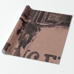 Western Bull Skull Bruin Oud Land Cadeaupapier