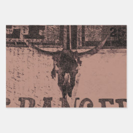  Western Bull Skull Bruin Oud Land Inpakpapier Vel