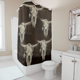Western Bull Skull Country Cowboy Rustic Douchegordijn