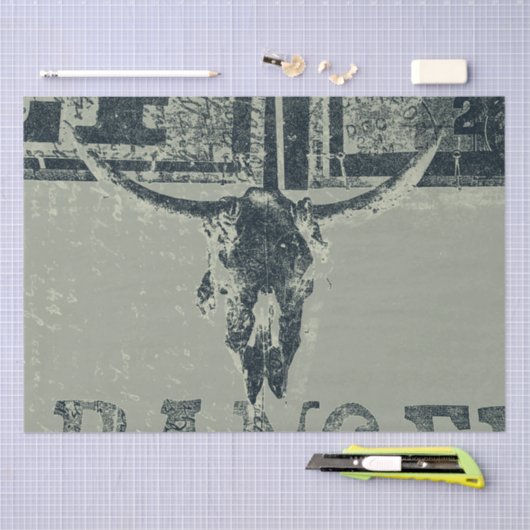 Western bull Skull Green Old Rustic Tissuepapier (Craft)