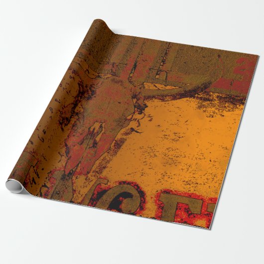 Western  Bull Skull Rust Sinaasappel Land Cadeaupapier (Uitgerold)