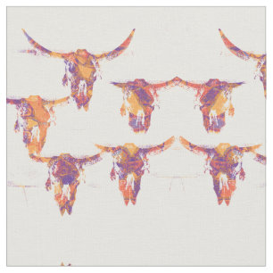 Western  Bull Skulls Paars Gold Land Stof