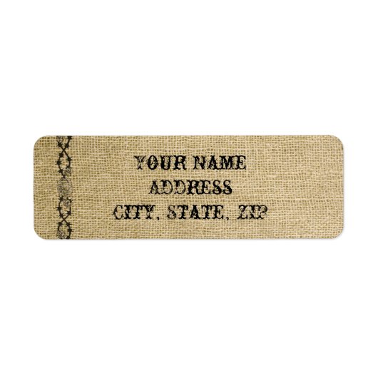 Western burlap bruiloft retour adres etiket (Voorkant)