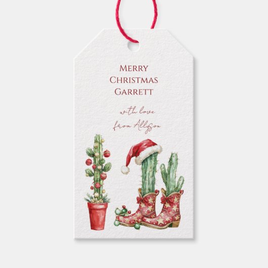 Western Cactus Christmas Cowboy Boots Cadeaulabel (Voorkant)