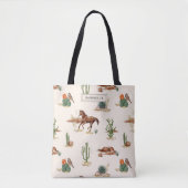 Western Cactus Desert Horse Cowgirl Gepersonalisee Tote Bag (Voorkant)
