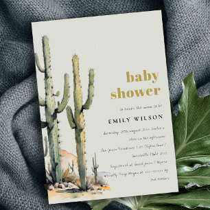 Western Cactus Desert Sage Groen Baby shower Kaart