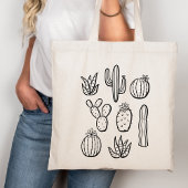 Western Cactus Plants Desert Boho Botanical Black Tote Bag
