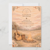 Western Campfire Guitar Meadow Wedding Kaart (Voorkant)