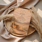Western Campfire Guitar Meadow Wedding Kaart