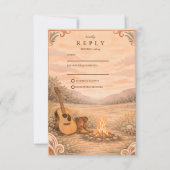 Western Campfire Guitar Meadow Wedding RSVP Kaartje (Voorkant)