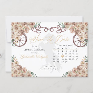 Western Champagne Gold Quinceañera Save The Date Kaart