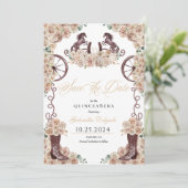 Western Champagne Gold Save The Date Quinceañera Kaart (Staand voorkant)
