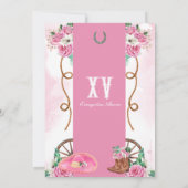 Western Charra Pink Rose Rustic Floral Quinceañera Kaart (Achterkant)