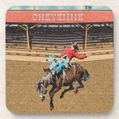 Western Cheyenne Rodeo Cowboy Bronc Riding Bier Onderzetter (Voorkant)