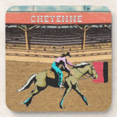 Western Cheyenne Rodeo Cowgirl Barrel Racing Bier Onderzetter (Voorkant)