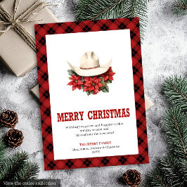 Western Christmas card farmhouse plaid design Feestdagenkaart