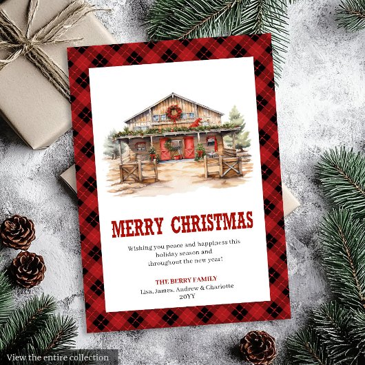 Western Christmas card ranch style tartan Feestdagenkaart