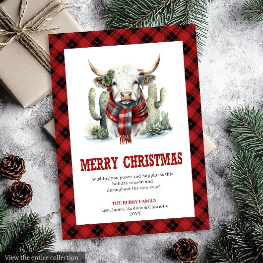 Western Christmas card red black ranch style Feestdagenkaart