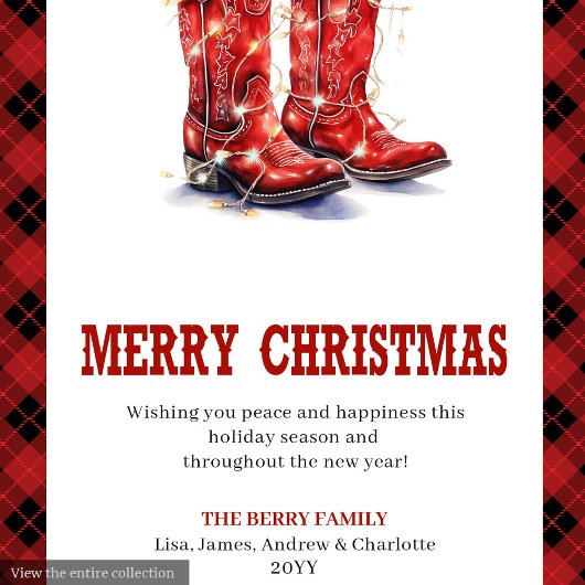 Western Christmas card red black ranch style Feestdagenkaart