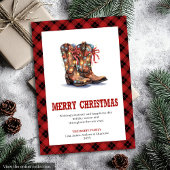 Western Christmas card red buffalo plaid tartan Feestdagenkaart