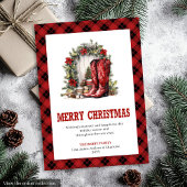 Western Christmas card with cowboy plaid print Feestdagenkaart