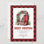 Western Christmas card with cowboy plaid print Feestdagenkaart (Voorkant)