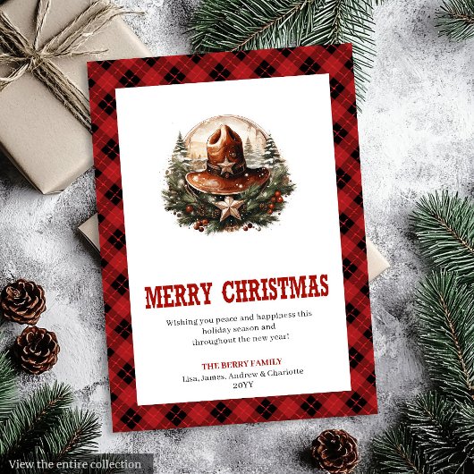 Western Christmas card with sheriff badge art Feestdagenkaart