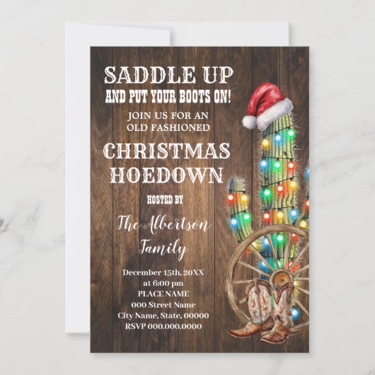 Western Christmas Country Boots Cactus Party Kaart (Voorkant)