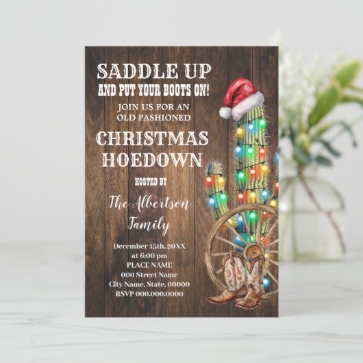 Western Christmas Country Boots Cactus Party Kaart (Staand voorkant)