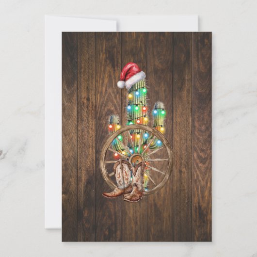 Western Christmas Country Boots Cactus Party Kaart (Achterkant)
