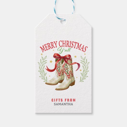 Western Christmas Cowboy Boots Cadeaulabel (Voorkant)