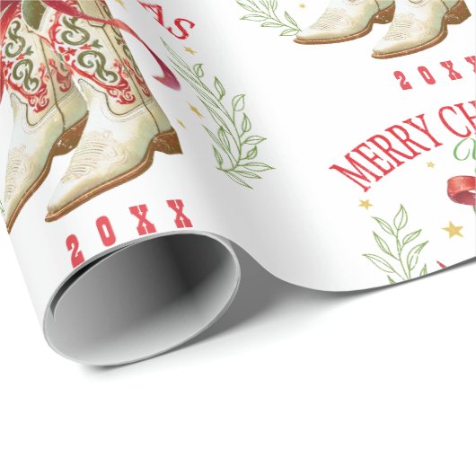 Western Christmas Cowboy Boots Cadeaupapier (Rol Hoek)