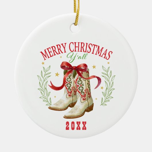 Western Christmas Cowboy Boots Keramisch Ornament (Voorkant)