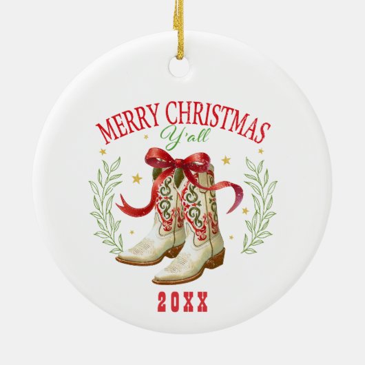 Western Christmas Cowboy Boots Keramisch Ornament (Achterkant)